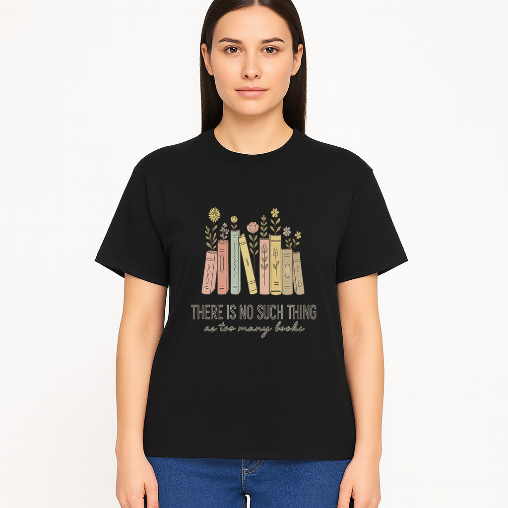 Books and Flowers Wall Art Print - 'There Is No Such Thing as Too Many Books' Quote Home Decor for Book Lovers - T-shirt 1758388416694.jpg