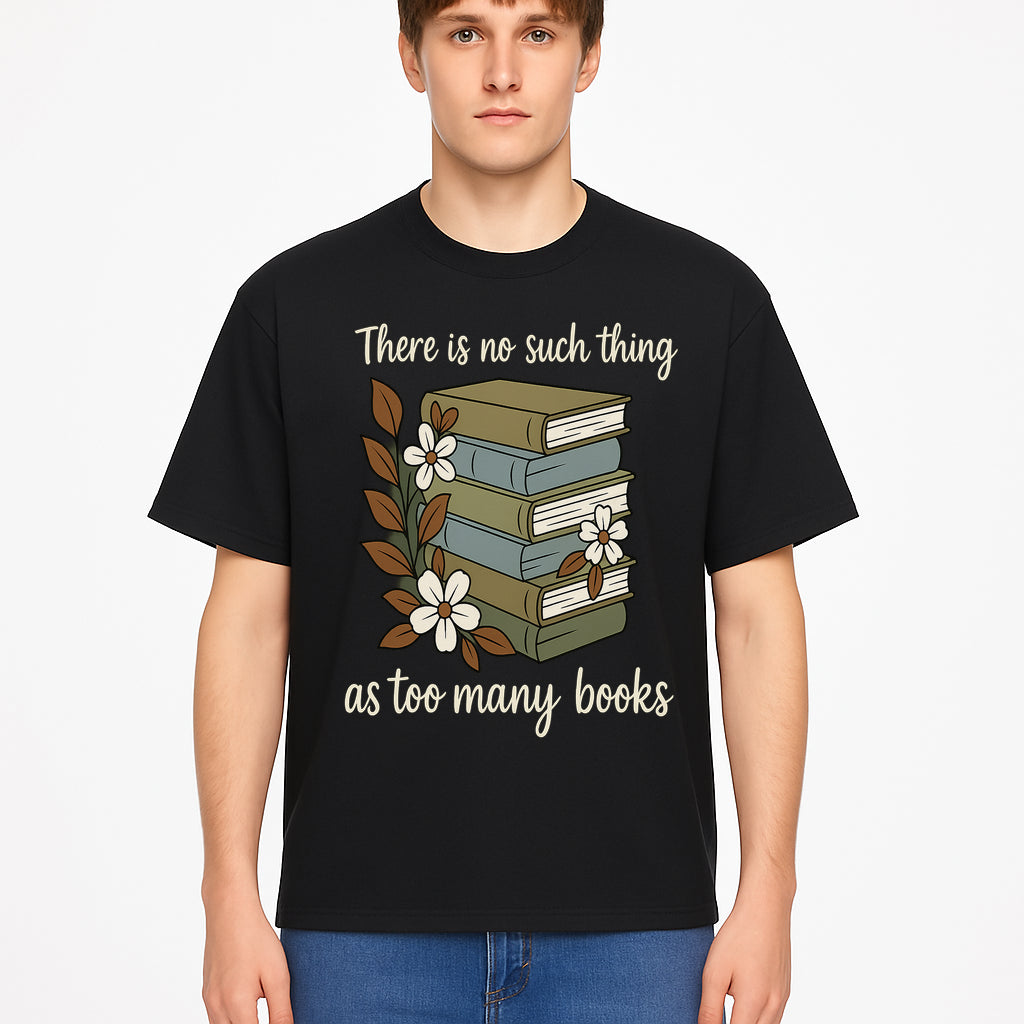 Book Lover Wall Art Print - 'No Such Thing as Too Many Books' - Vintage Stack of Books with Flowers Decor - T-shirt 1758388417890.jpg