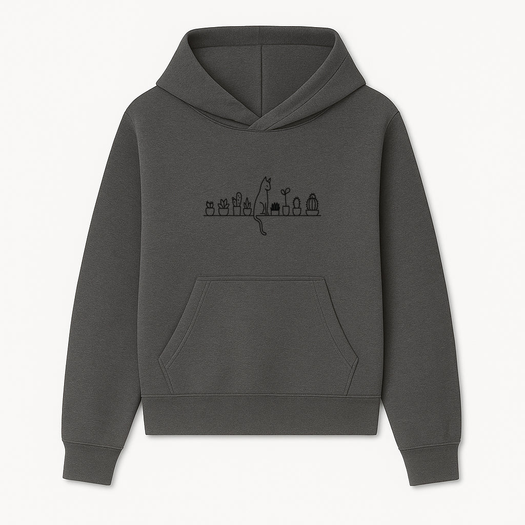 Cat and Cactus Wall Art, Minimalist Plant Decor, Line Drawing Home Decor, Cactus Shelf Art, Modern Cat Lover Gift, Botanical Wall Art - Hoodie 1758473785673.jpg