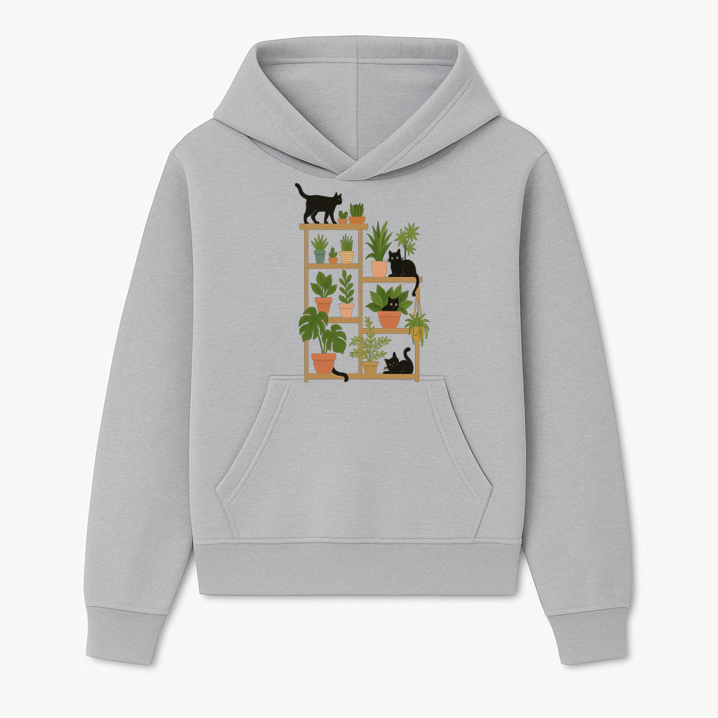 Black Cat and Plant Wall Art, Indoor Nature Decor, Minimalist Greenery Print, Cute Cat Lover Wall Hanging, Home Office Decoration - Hoodie 1758473785897.jpg