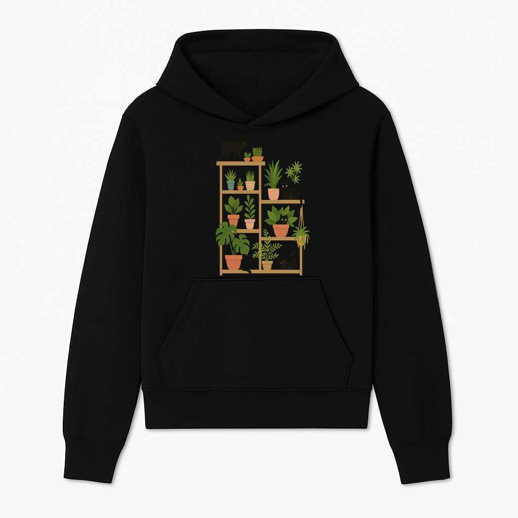 Black Cat and Plant Wall Art, Indoor Nature Decor, Minimalist Greenery Print, Cute Cat Lover Wall Hanging, Home Office Decoration - Hoodie 1758473786043.jpg