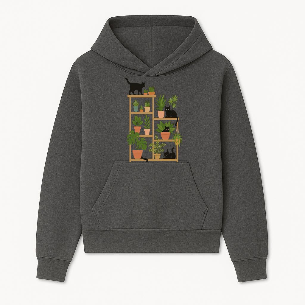 Black Cat and Plant Wall Art, Indoor Nature Decor, Minimalist Greenery Print, Cute Cat Lover Wall Hanging, Home Office Decoration - Hoodie 1758473786158.jpg