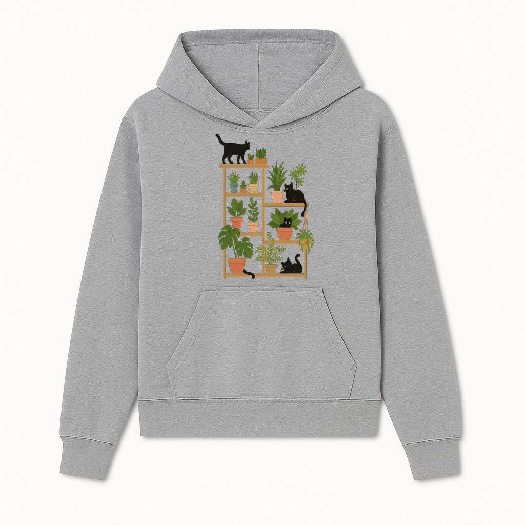 Black Cat and Plant Wall Art, Indoor Nature Decor, Minimalist Greenery Print, Cute Cat Lover Wall Hanging, Home Office Decoration - Hoodie 1758473786435.jpg