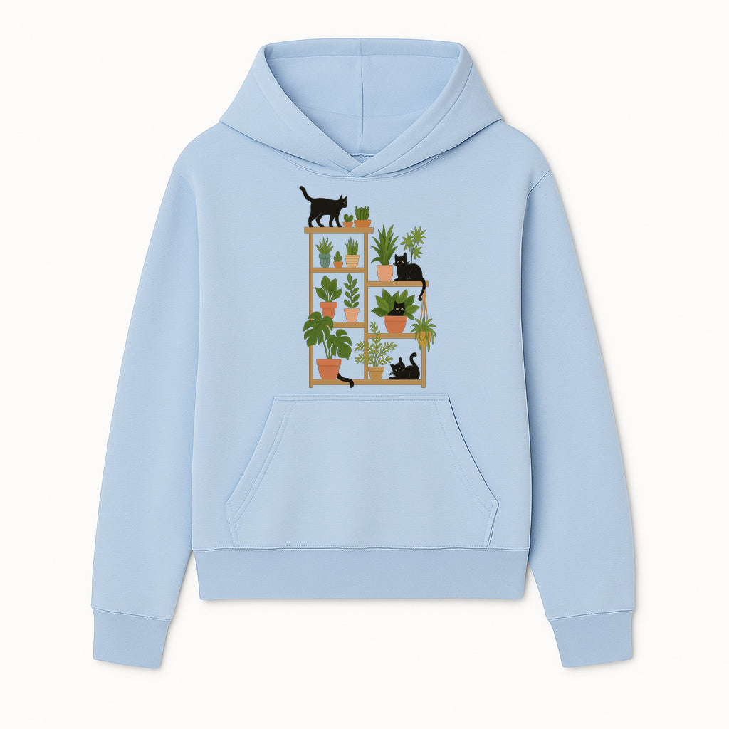 Black Cat and Plant Wall Art, Indoor Nature Decor, Minimalist Greenery Print, Cute Cat Lover Wall Hanging, Home Office Decoration - Hoodie 1758473786565.jpg
