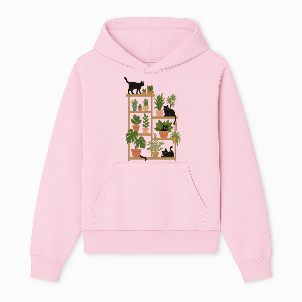 Black Cat and Plant Wall Art, Indoor Nature Decor, Minimalist Greenery Print, Cute Cat Lover Wall Hanging, Home Office Decoration - Hoodie 1758473786712.jpg