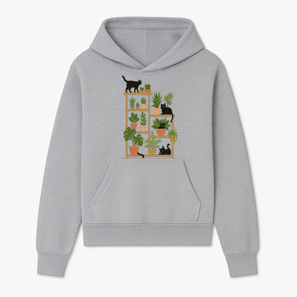 Black Cat and Plant Wall Art, Indoor Nature Decor, Minimalist Greenery Print, Cute Cat Lover Wall Hanging, Home Office Decoration - Hoodie 1758473787253.jpg