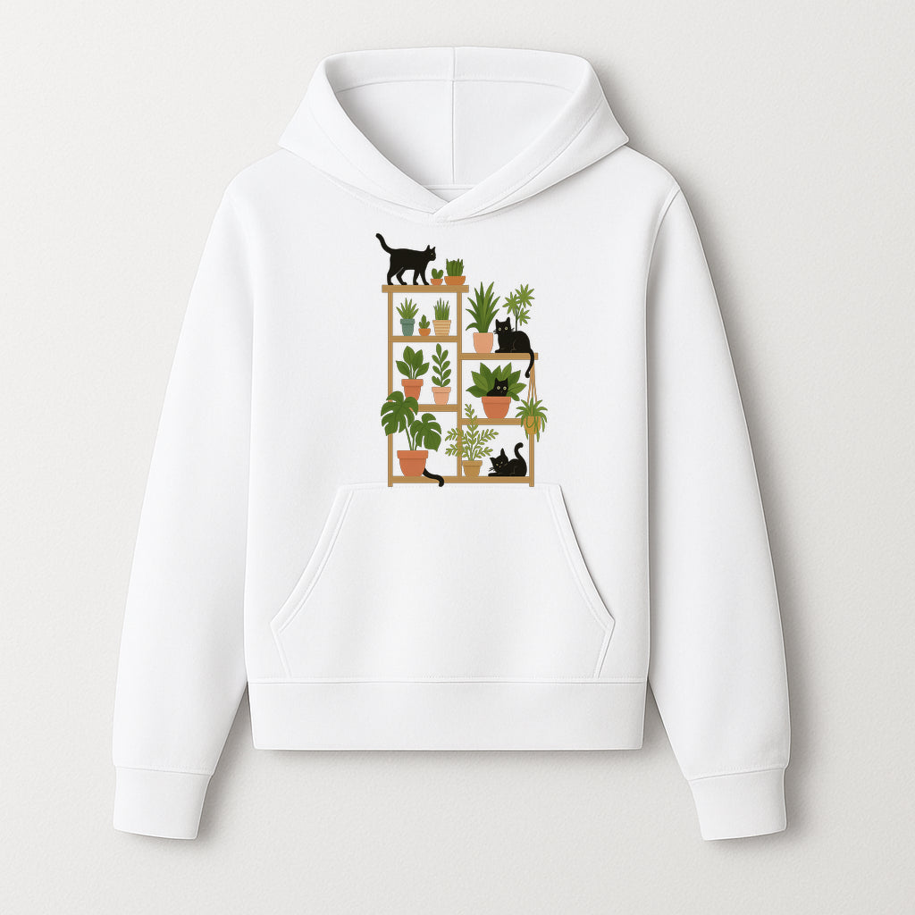 Black Cat and Plant Wall Art, Indoor Nature Decor, Minimalist Greenery Print, Cute Cat Lover Wall Hanging, Home Office Decoration - Hoodie 1758473787384.jpg