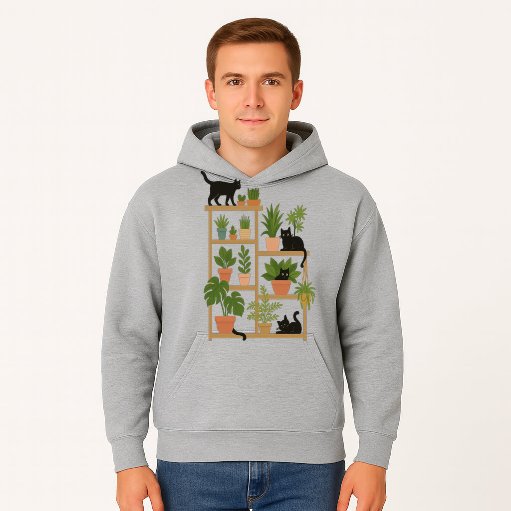 Black Cat and Plant Wall Art, Indoor Nature Decor, Minimalist Greenery Print, Cute Cat Lover Wall Hanging, Home Office Decoration - Hoodie 1758473788508.jpg