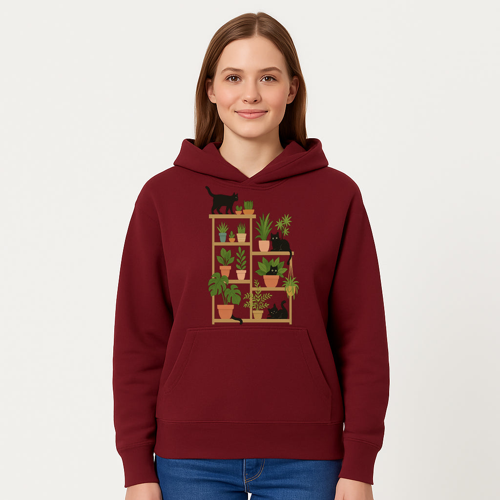 Black Cat and Plant Wall Art, Indoor Nature Decor, Minimalist Greenery Print, Cute Cat Lover Wall Hanging, Home Office Decoration - Hoodie 1758473788669.jpg