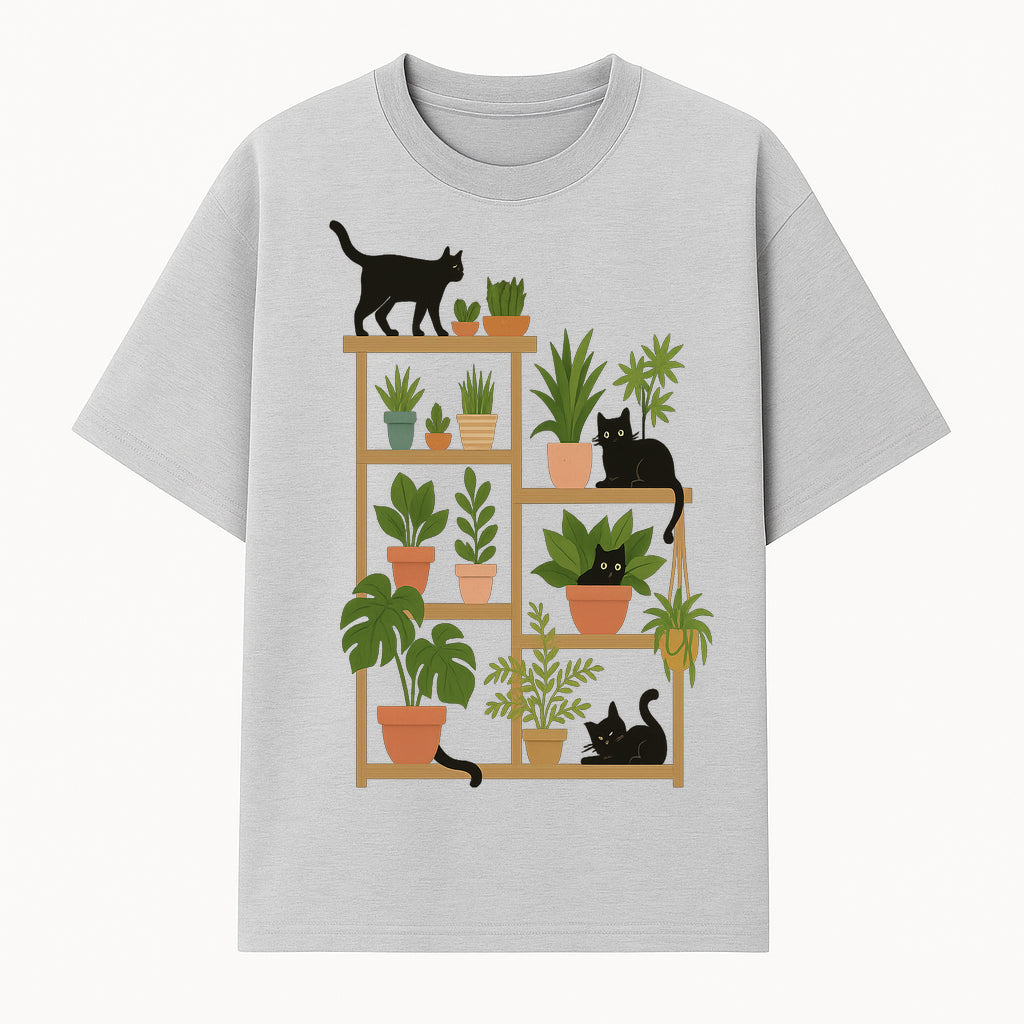 Black Cat and Plant Wall Art, Indoor Nature Decor, Minimalist Greenery Print, Cute Cat Lover Wall Hanging, Home Office Decoration - T-shirt 1758473788810.jpg