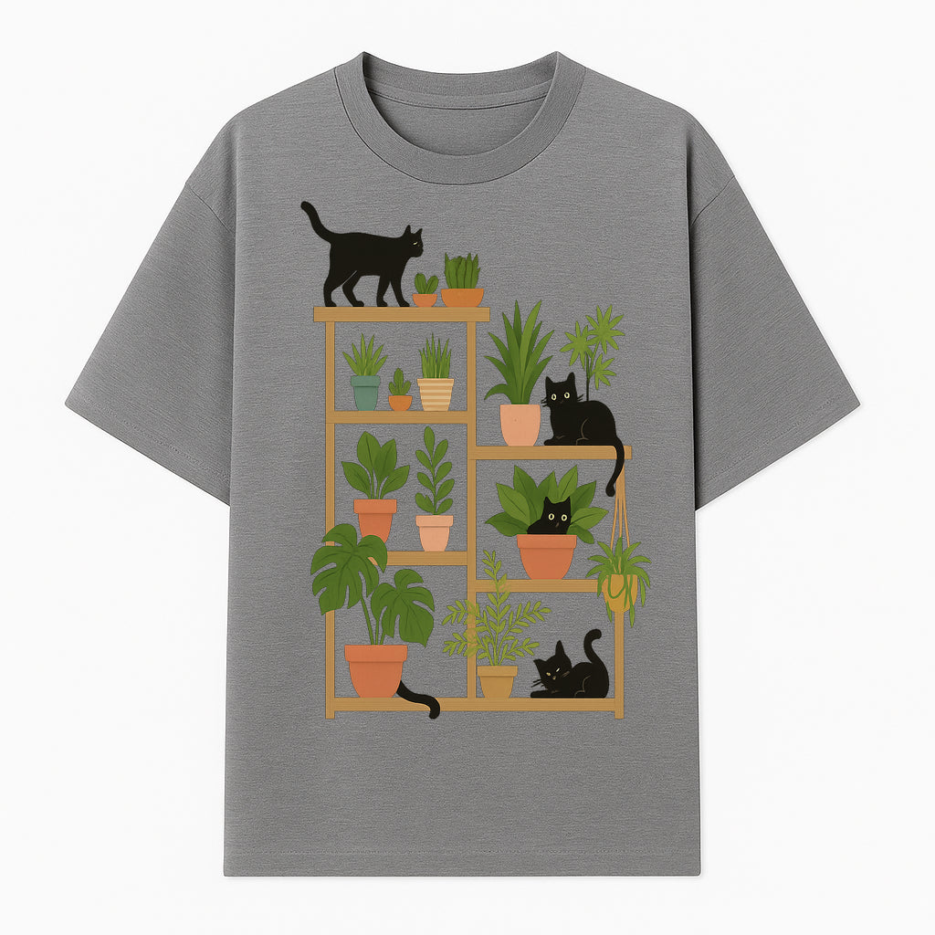 Black Cat and Plant Wall Art, Indoor Nature Decor, Minimalist Greenery Print, Cute Cat Lover Wall Hanging, Home Office Decoration - T-shirt 1758473789387.jpg