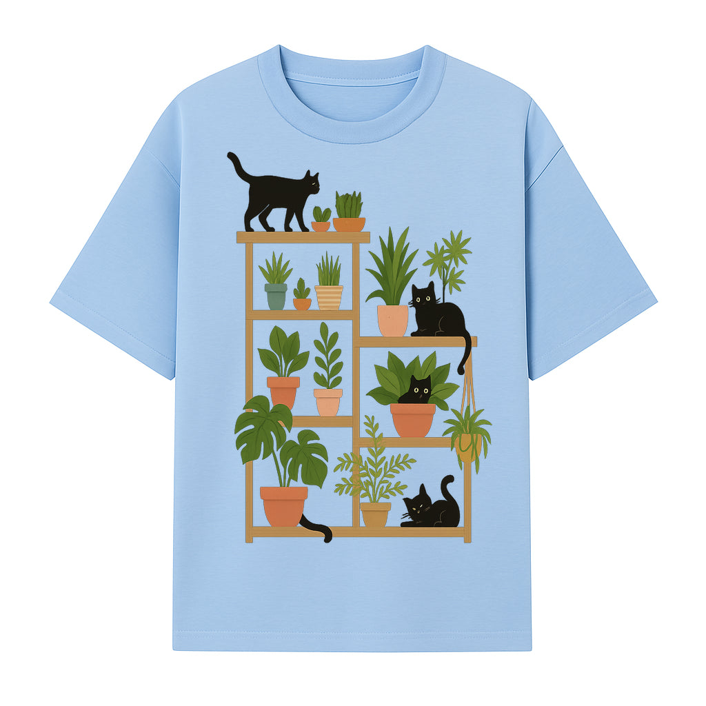 Black Cat and Plant Wall Art, Indoor Nature Decor, Minimalist Greenery Print, Cute Cat Lover Wall Hanging, Home Office Decoration - T-shirt 1758473789515.jpg