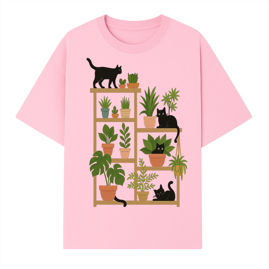 Black Cat and Plant Wall Art, Indoor Nature Decor, Minimalist Greenery Print, Cute Cat Lover Wall Hanging, Home Office Decoration - T-shirt 1758473789643.jpg