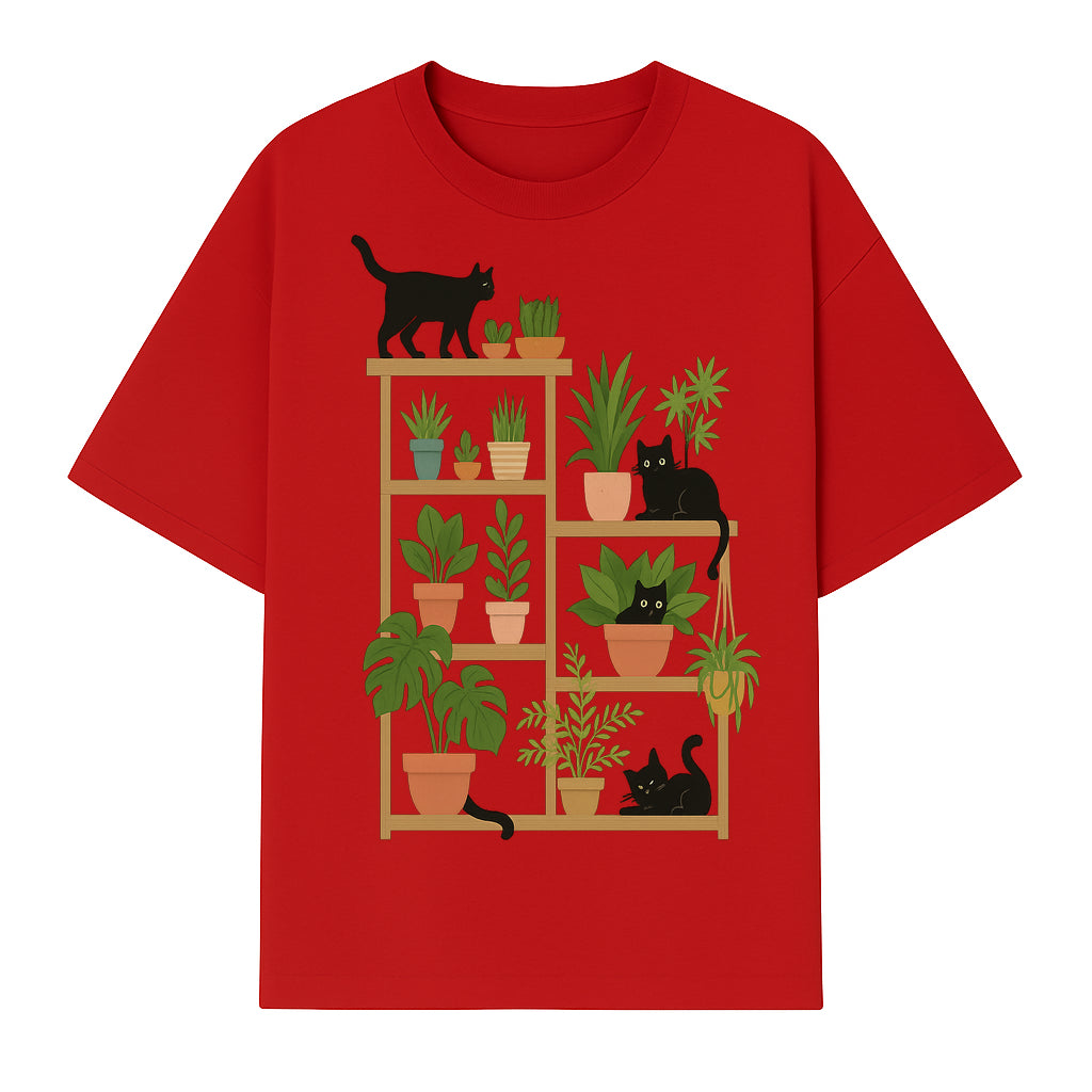Black Cat and Plant Wall Art, Indoor Nature Decor, Minimalist Greenery Print, Cute Cat Lover Wall Hanging, Home Office Decoration - T-shirt 1758473790037.jpg