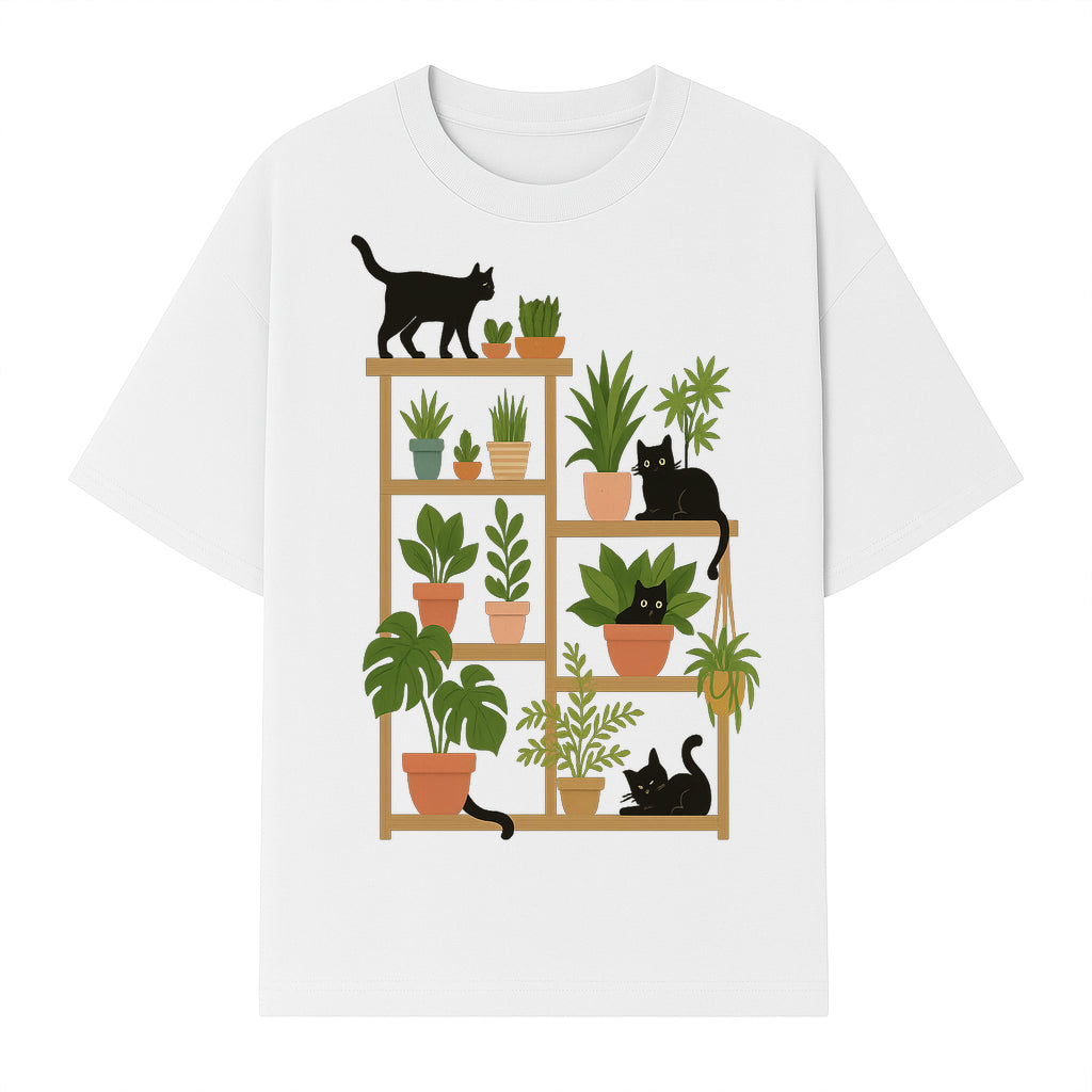 Black Cat and Plant Wall Art, Indoor Nature Decor, Minimalist Greenery Print, Cute Cat Lover Wall Hanging, Home Office Decoration - T-shirt 1758473790329.jpg