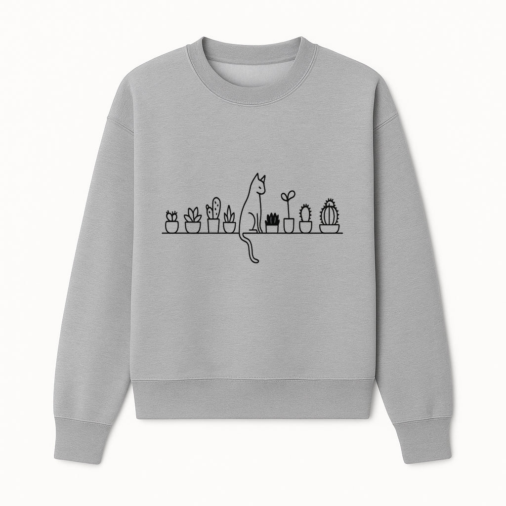 Cat and Cactus Wall Art, Minimalist Plant Decor, Line Drawing Home Decor, Cactus Shelf Art, Modern Cat Lover Gift, Botanical Wall Art - Sweatshirt 1758473791048.jpg