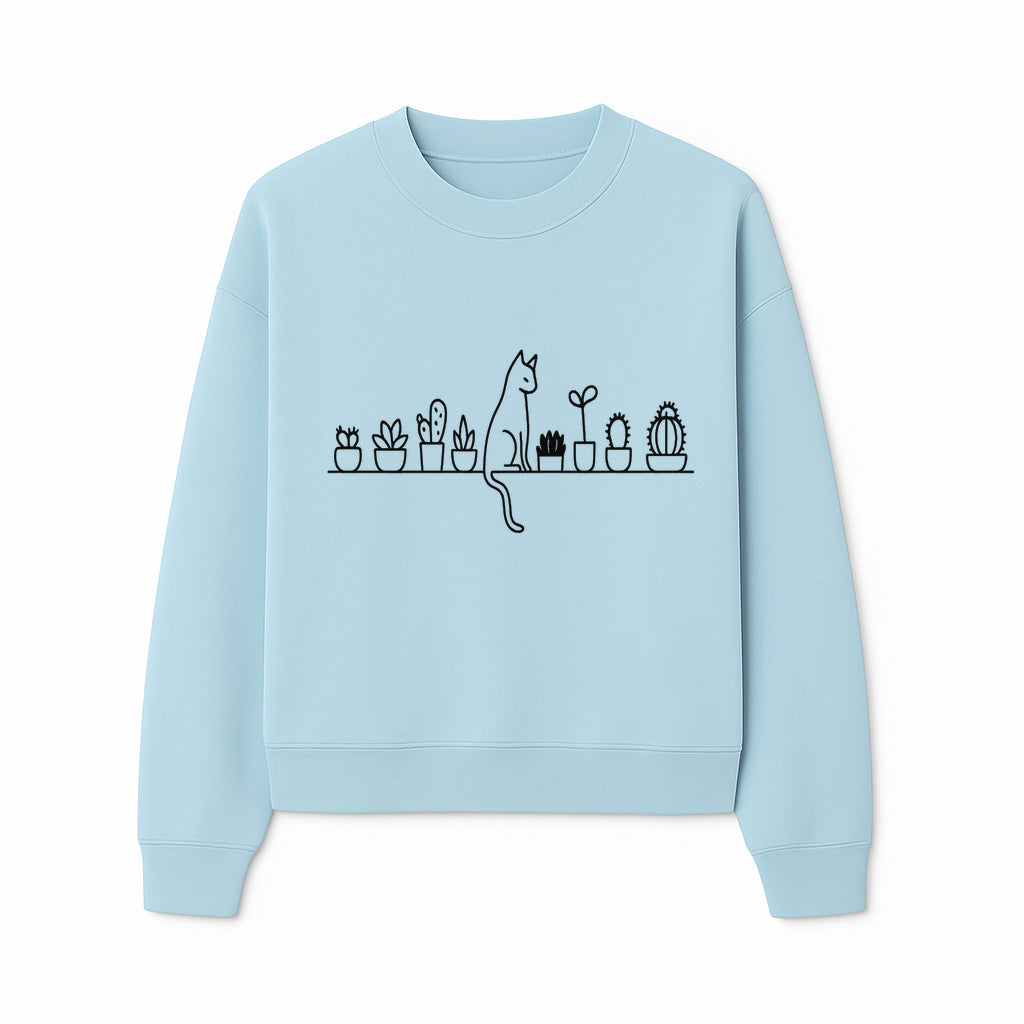 Cat and Cactus Wall Art, Minimalist Plant Decor, Line Drawing Home Decor, Cactus Shelf Art, Modern Cat Lover Gift, Botanical Wall Art - Sweatshirt 1758473791687.jpg
