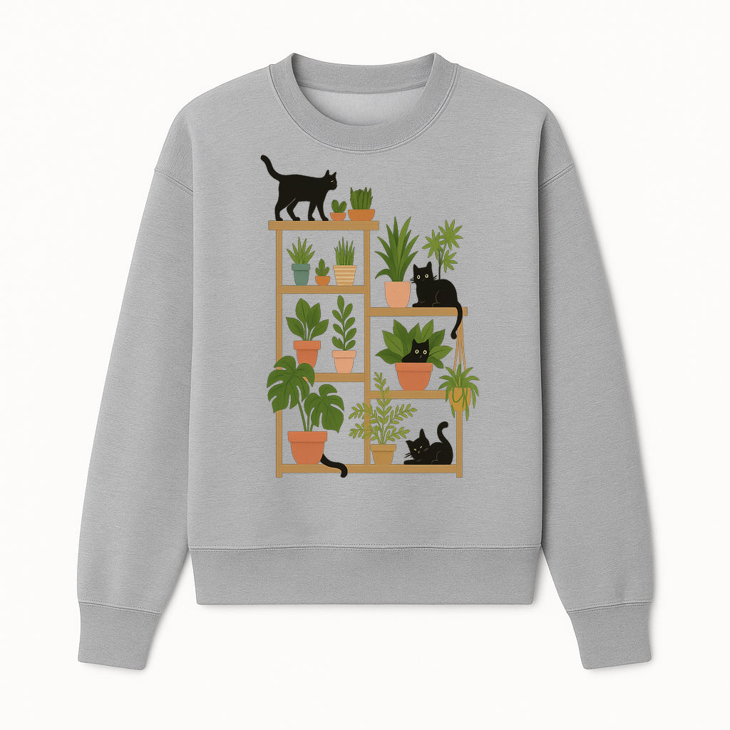 Black Cat and Plant Wall Art, Indoor Nature Decor, Minimalist Greenery Print, Cute Cat Lover Wall Hanging, Home Office Decoration - Sweatshirt 1758473791750.jpg
