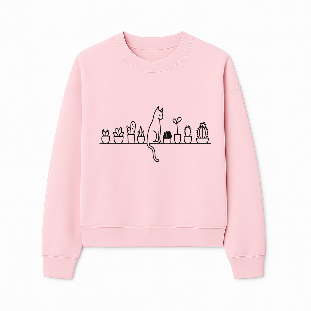 Cat and Cactus Wall Art, Minimalist Plant Decor, Line Drawing Home Decor, Cactus Shelf Art, Modern Cat Lover Gift, Botanical Wall Art - Sweatshirt 1758473791842.jpg