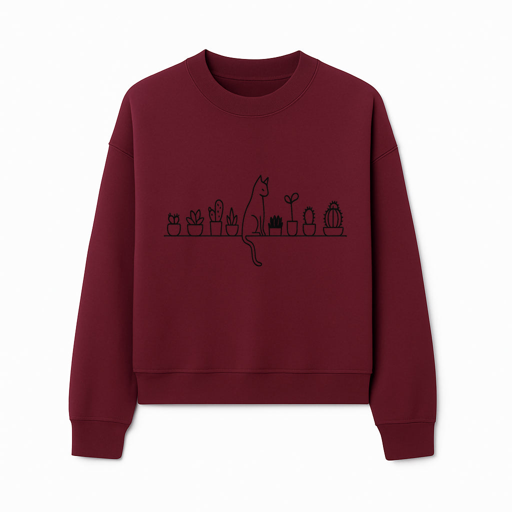 Cat and Cactus Wall Art, Minimalist Plant Decor, Line Drawing Home Decor, Cactus Shelf Art, Modern Cat Lover Gift, Botanical Wall Art - Sweatshirt 1758473791980.jpg