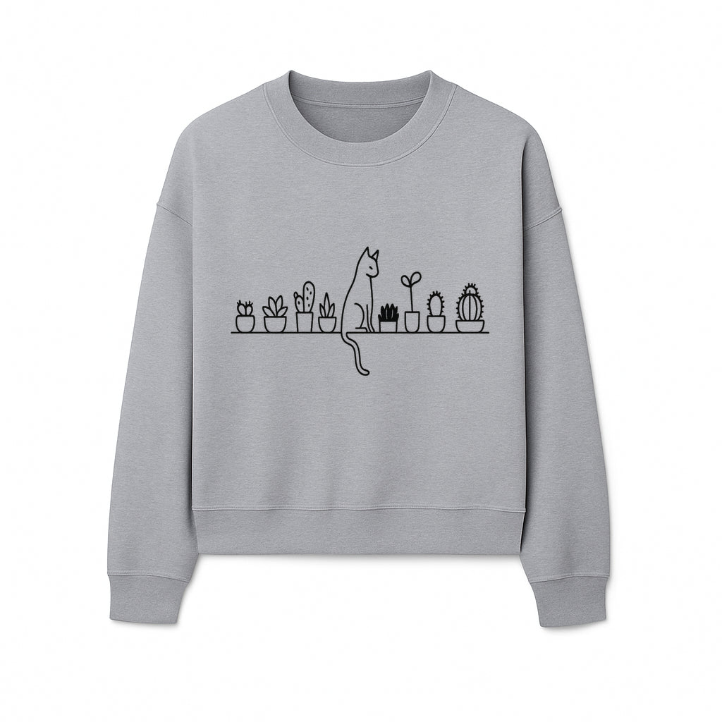 Cat and Cactus Wall Art, Minimalist Plant Decor, Line Drawing Home Decor, Cactus Shelf Art, Modern Cat Lover Gift, Botanical Wall Art - Sweatshirt 1758473792362.jpg