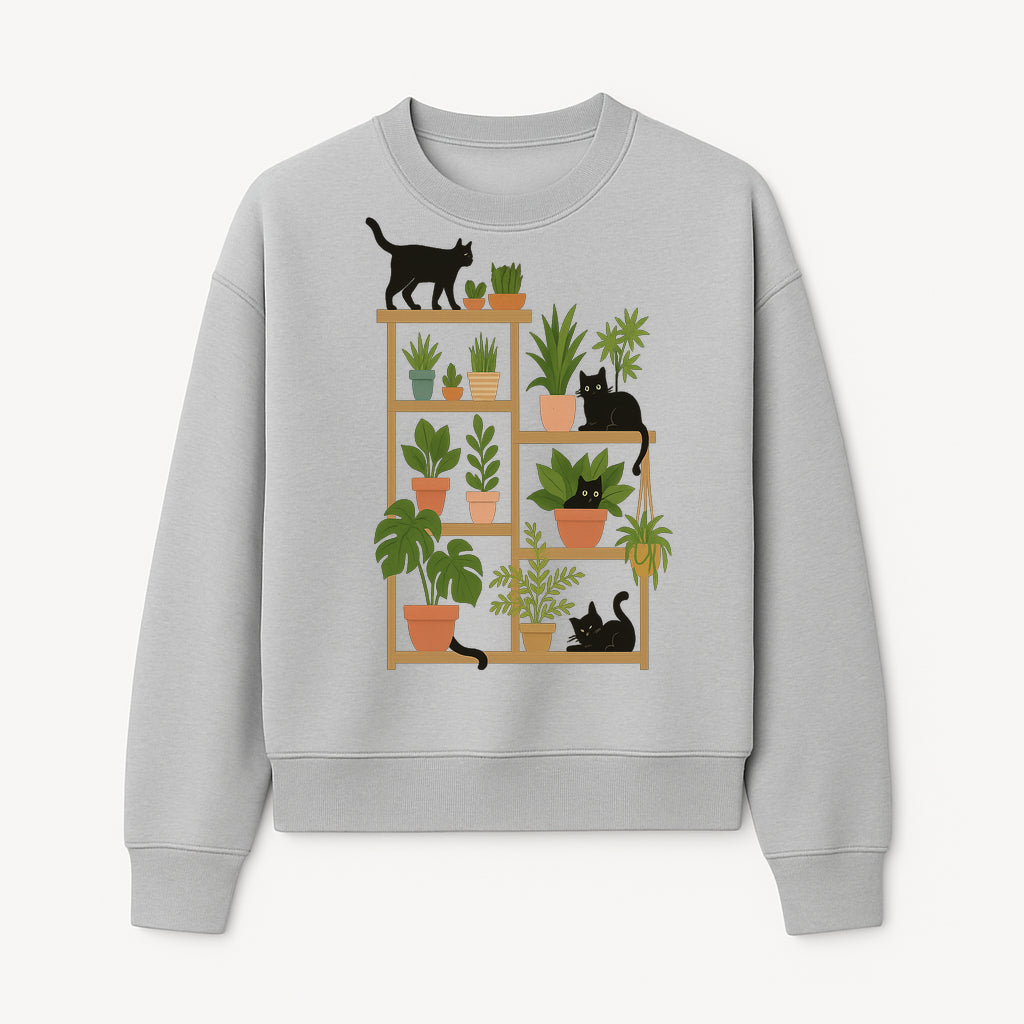 Black Cat and Plant Wall Art, Indoor Nature Decor, Minimalist Greenery Print, Cute Cat Lover Wall Hanging, Home Office Decoration - Sweatshirt 1758473792371.jpg