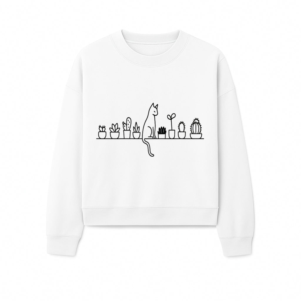 Cat and Cactus Wall Art, Minimalist Plant Decor, Line Drawing Home Decor, Cactus Shelf Art, Modern Cat Lover Gift, Botanical Wall Art - Sweatshirt 1758473792491.jpg