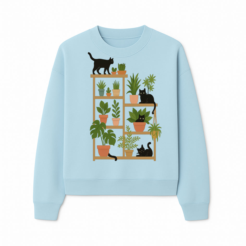 Black Cat and Plant Wall Art, Indoor Nature Decor, Minimalist Greenery Print, Cute Cat Lover Wall Hanging, Home Office Decoration - Sweatshirt 1758473792510.jpg