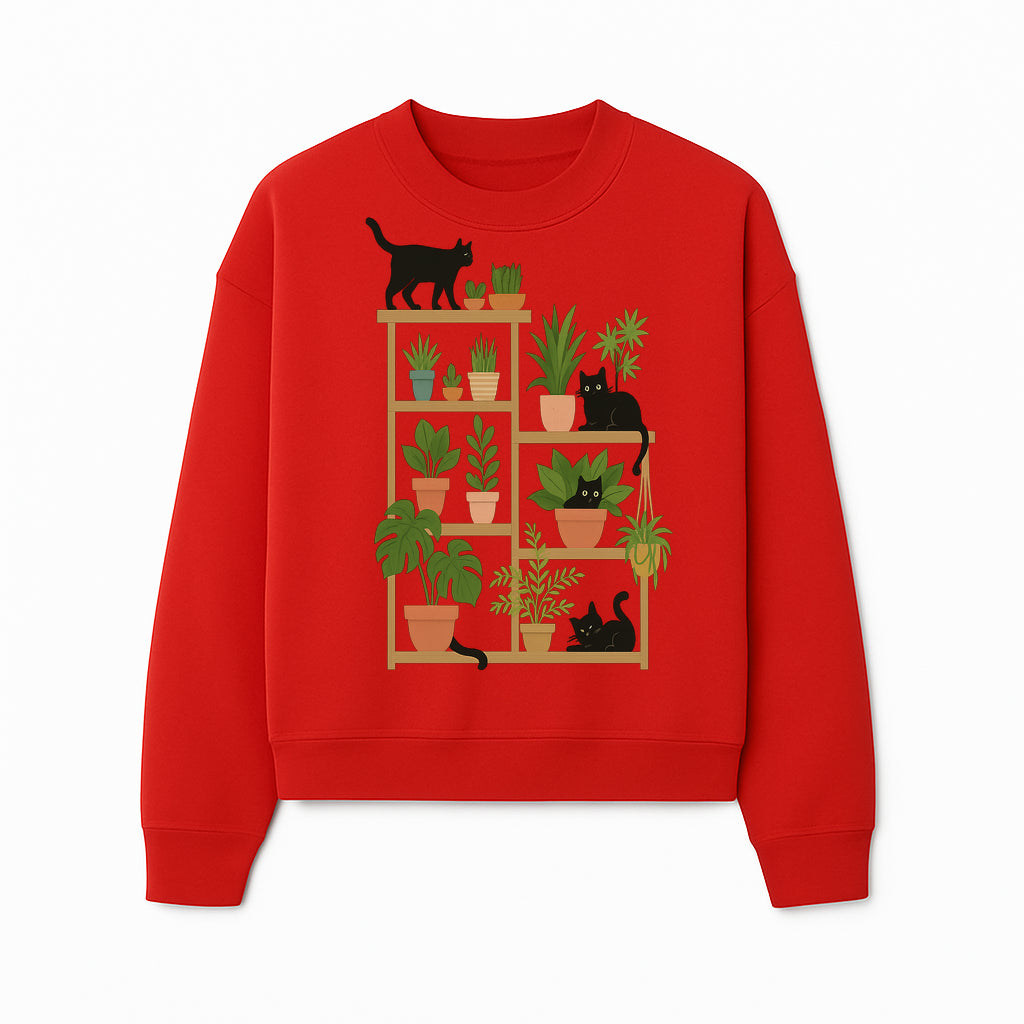 Black Cat and Plant Wall Art, Indoor Nature Decor, Minimalist Greenery Print, Cute Cat Lover Wall Hanging, Home Office Decoration - Sweatshirt 1758473792980.jpg