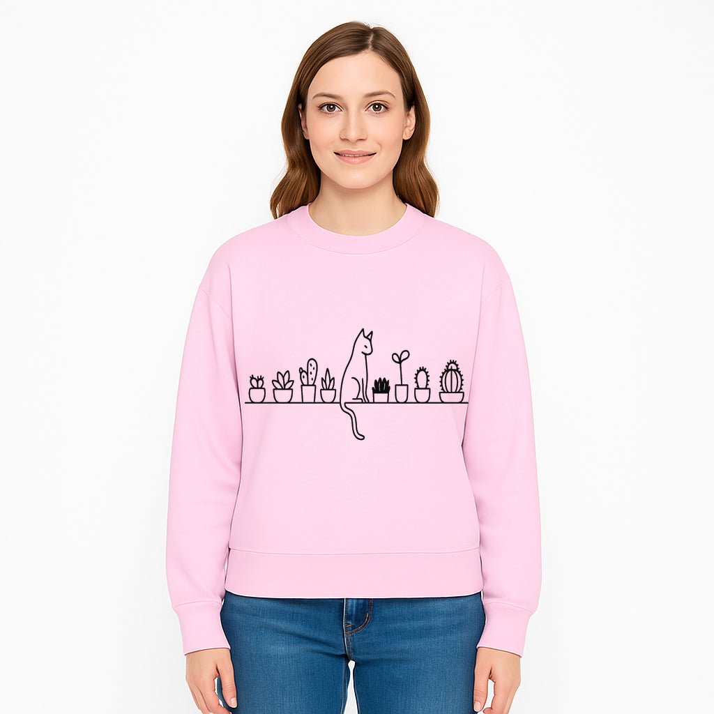 Cat and Cactus Wall Art, Minimalist Plant Decor, Line Drawing Home Decor, Cactus Shelf Art, Modern Cat Lover Gift, Botanical Wall Art - Sweatshirt 1758473793748.jpg
