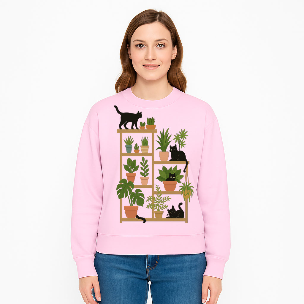 Black Cat and Plant Wall Art, Indoor Nature Decor, Minimalist Greenery Print, Cute Cat Lover Wall Hanging, Home Office Decoration - Sweatshirt 1758473794481.jpg