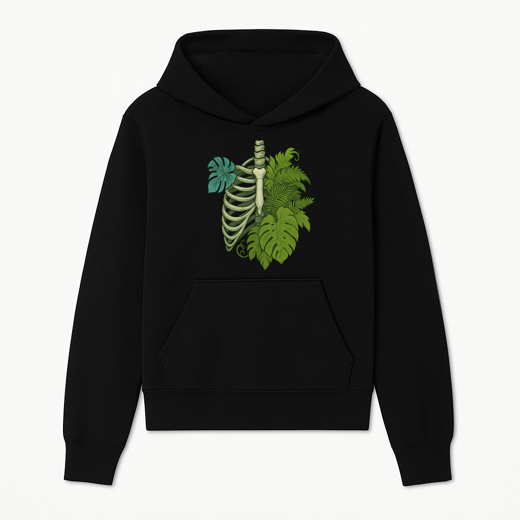 Botanical Skull and Ribcage Art Print | Nature-Inspired Home Decor | Unique Skeleton Illustration with Tropical Leaves - Hoodie 1758473799177.jpg