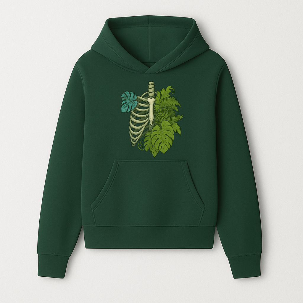 Botanical Skull and Ribcage Art Print | Nature-Inspired Home Decor | Unique Skeleton Illustration with Tropical Leaves - Hoodie 1758473799451.jpg