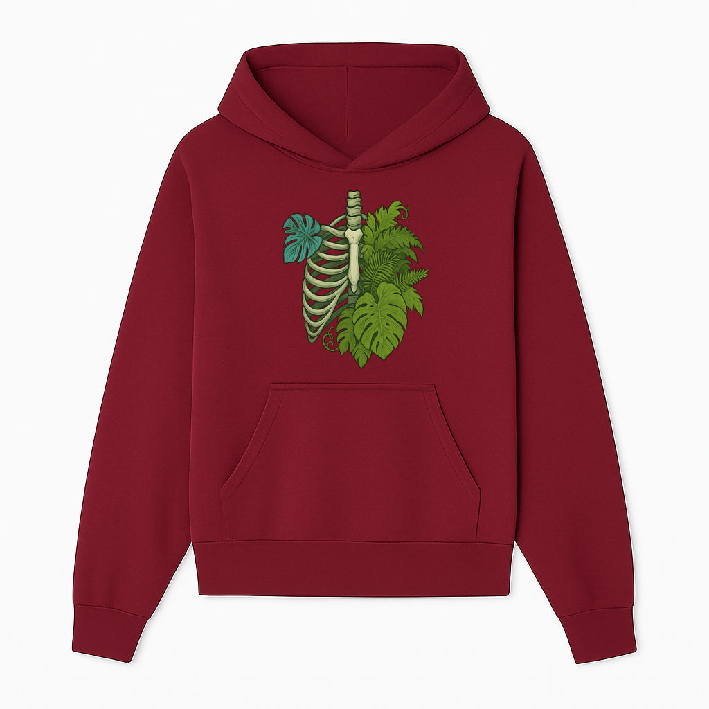 Botanical Skull and Ribcage Art Print | Nature-Inspired Home Decor | Unique Skeleton Illustration with Tropical Leaves - Hoodie 1758473799969.jpg
