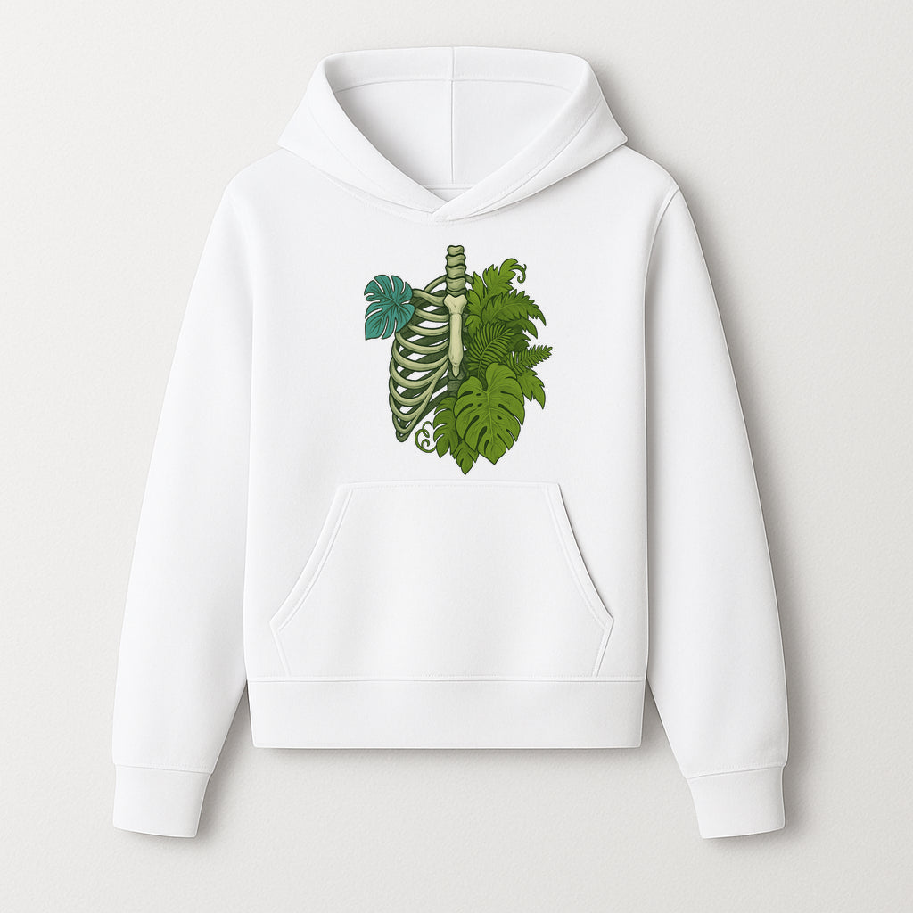 Botanical Skull and Ribcage Art Print | Nature-Inspired Home Decor | Unique Skeleton Illustration with Tropical Leaves - Hoodie 1758473800482.jpg
