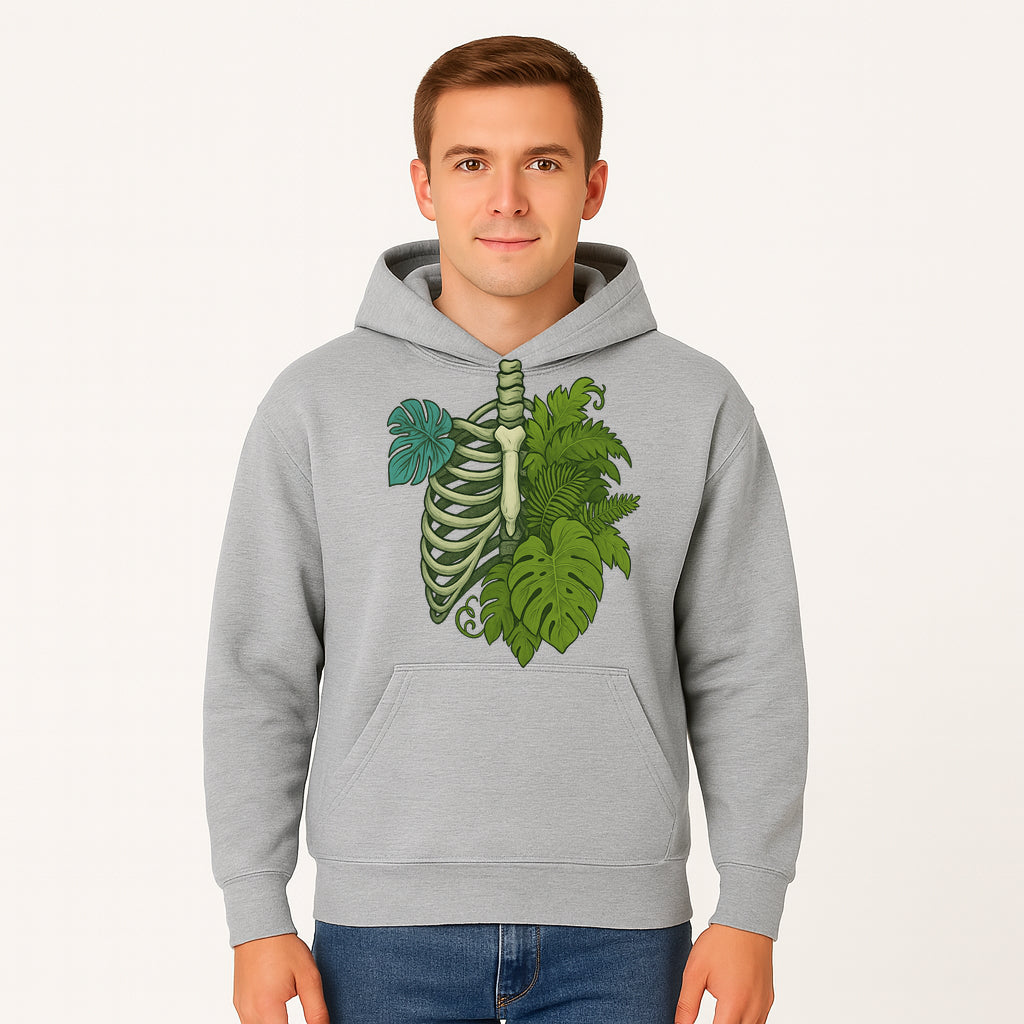 Botanical Skull and Ribcage Art Print | Nature-Inspired Home Decor | Unique Skeleton Illustration with Tropical Leaves - Hoodie 1758473801599.jpg