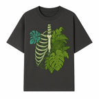 Botanical Skull and Ribcage Art Print | Nature-Inspired Home Decor | Unique Skeleton Illustration with Tropical Leaves - T-shirt 1758473802103.jpg