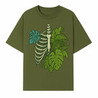 Botanical Skull and Ribcage Art Print | Nature-Inspired Home Decor | Unique Skeleton Illustration with Tropical Leaves - T-shirt 1758473802229.jpg