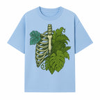 Botanical Skull and Ribcage Art Print | Nature-Inspired Home Decor | Unique Skeleton Illustration with Tropical Leaves - T-shirt 1758473802454.jpg