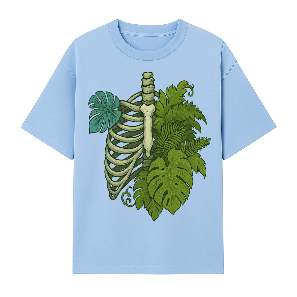 Botanical Skull and Ribcage Art Print | Nature-Inspired Home Decor | Unique Skeleton Illustration with Tropical Leaves - T-shirt 1758473802454.jpg