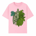 Botanical Skull and Ribcage Art Print | Nature-Inspired Home Decor | Unique Skeleton Illustration with Tropical Leaves - T-shirt 1758473802569.jpg