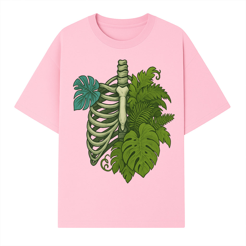 Botanical Skull and Ribcage Art Print | Nature-Inspired Home Decor | Unique Skeleton Illustration with Tropical Leaves - T-shirt 1758473802569.jpg