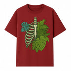 Botanical Skull and Ribcage Art Print | Nature-Inspired Home Decor | Unique Skeleton Illustration with Tropical Leaves - T-shirt 1758473802680.jpg
