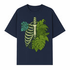 Botanical Skull and Ribcage Art Print | Nature-Inspired Home Decor | Unique Skeleton Illustration with Tropical Leaves - T-shirt 1758473802811.jpg