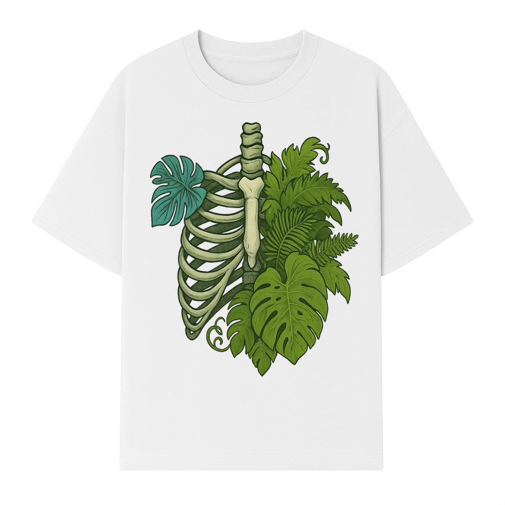 Botanical Skull and Ribcage Art Print | Nature-Inspired Home Decor | Unique Skeleton Illustration with Tropical Leaves - T-shirt 1758473803187.jpg