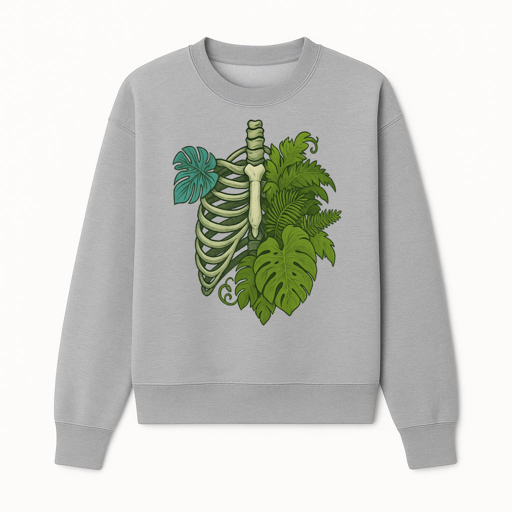 Botanical Skull and Ribcage Art Print | Nature-Inspired Home Decor | Unique Skeleton Illustration with Tropical Leaves - Sweatshirt 1758473804636.jpg