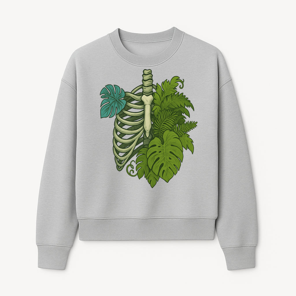 Botanical Skull and Ribcage Art Print | Nature-Inspired Home Decor | Unique Skeleton Illustration with Tropical Leaves - Sweatshirt 1758473805235.jpg