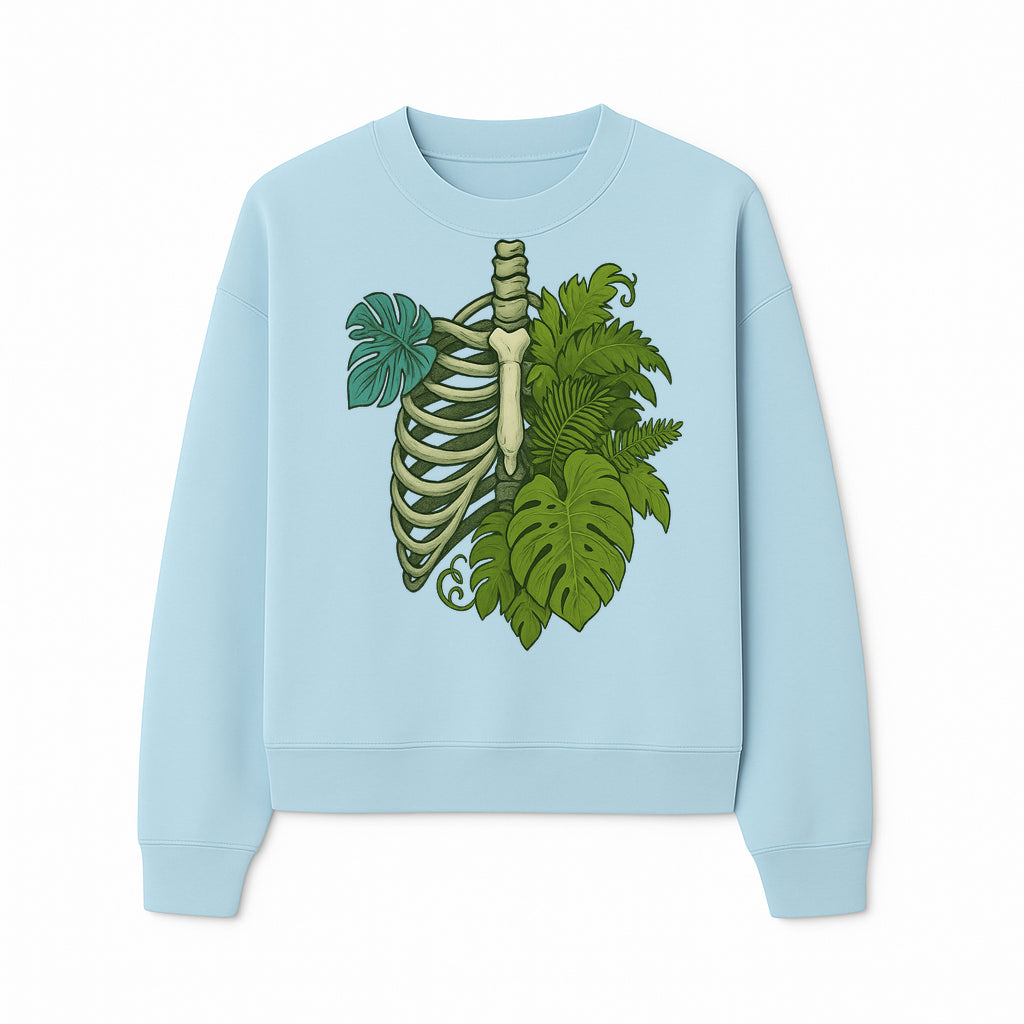 Botanical Skull and Ribcage Art Print | Nature-Inspired Home Decor | Unique Skeleton Illustration with Tropical Leaves - Sweatshirt 1758473805375.jpg