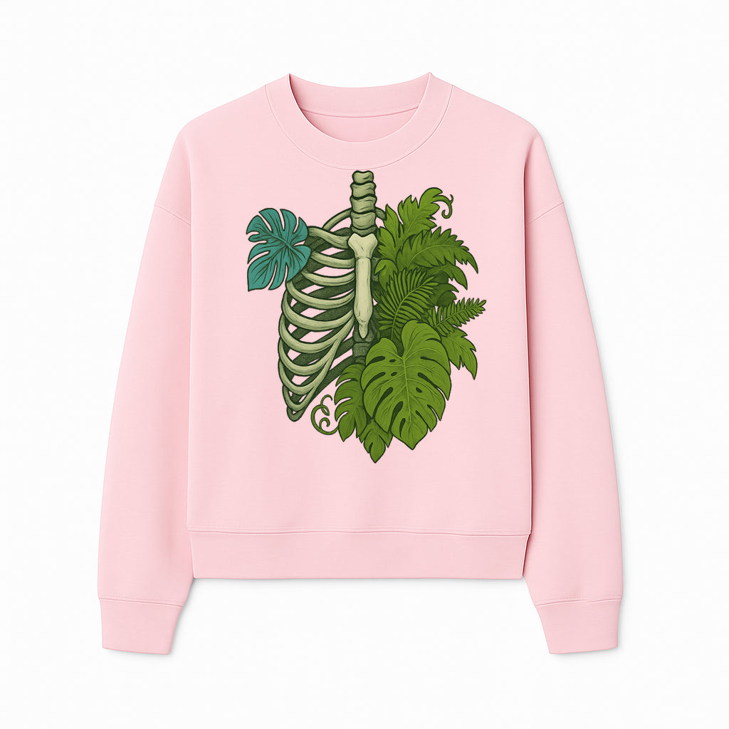 Botanical Skull and Ribcage Art Print | Nature-Inspired Home Decor | Unique Skeleton Illustration with Tropical Leaves - Sweatshirt 1758473805507.jpg