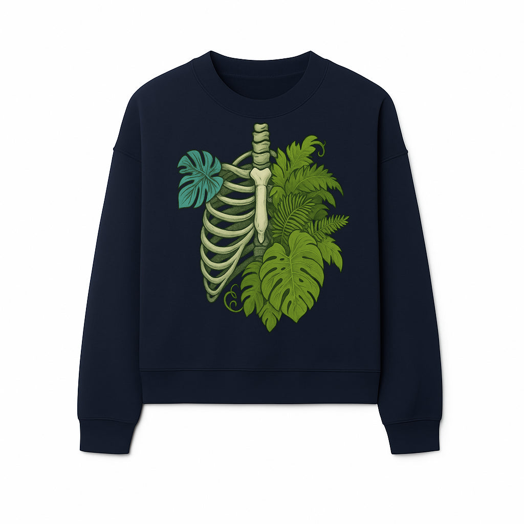 Botanical Skull and Ribcage Art Print | Nature-Inspired Home Decor | Unique Skeleton Illustration with Tropical Leaves - Sweatshirt 1758473805757.jpg
